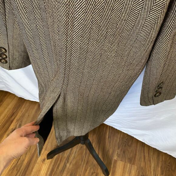 Aowofs Women's Herringbone Long Jacket Coat Size Medium Brown White Neck Strap - Picture 8 of 13